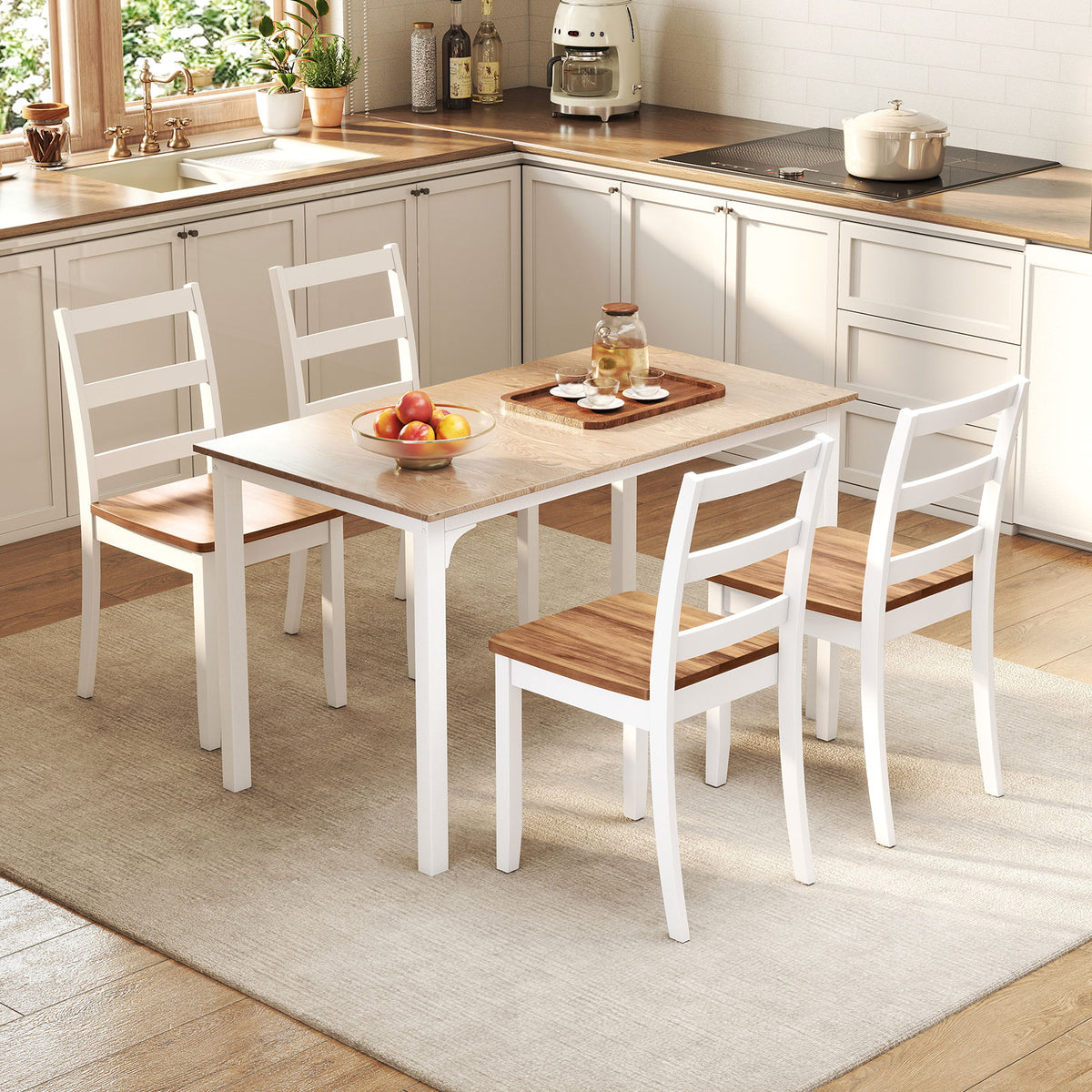 4 Dining Chairs with Solid Rubber Wood Legs - Rustic Brown