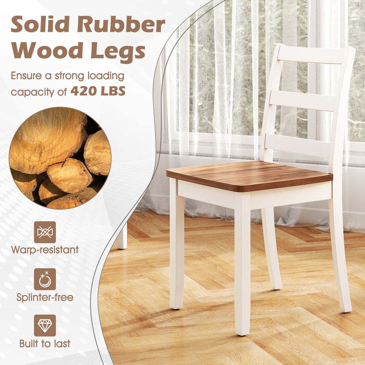 4 Dining Chairs with Solid Rubber Wood Legs - Rustic Brown