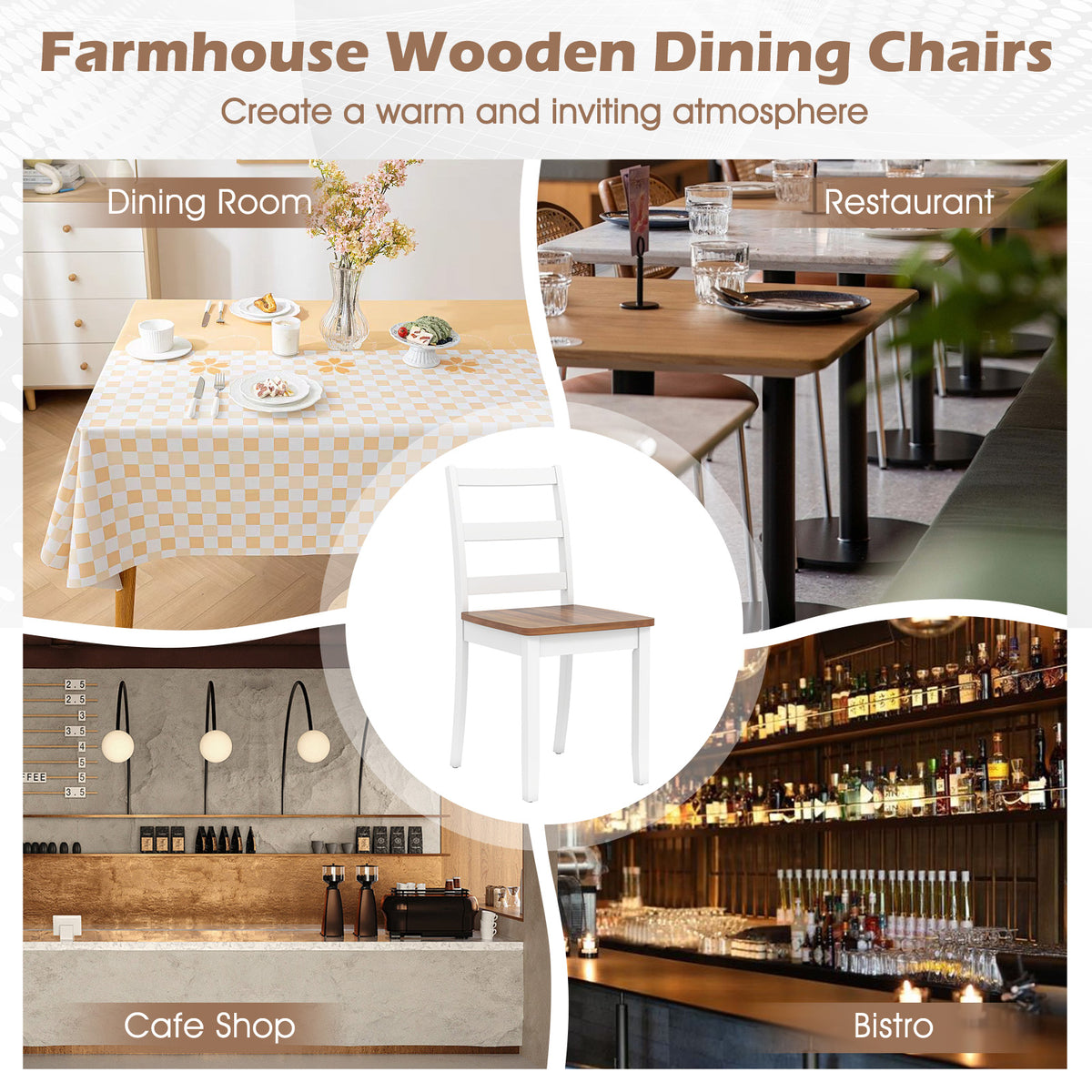 4 Dining Chairs with Solid Rubber Wood Legs - Rustic Brown