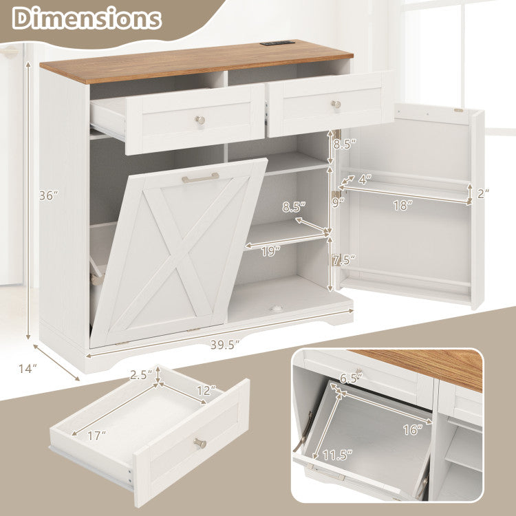 Dining Room Storage Cabinet Set with Trash Can & Organizer
