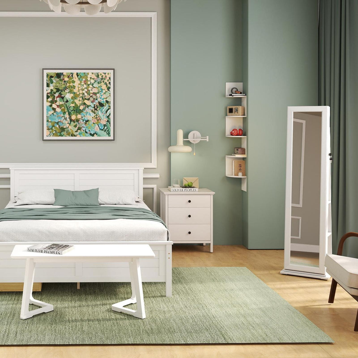 4-Piece Bedroom Furniture Set with Twin Bed, Vanity & Jewelry Armoire