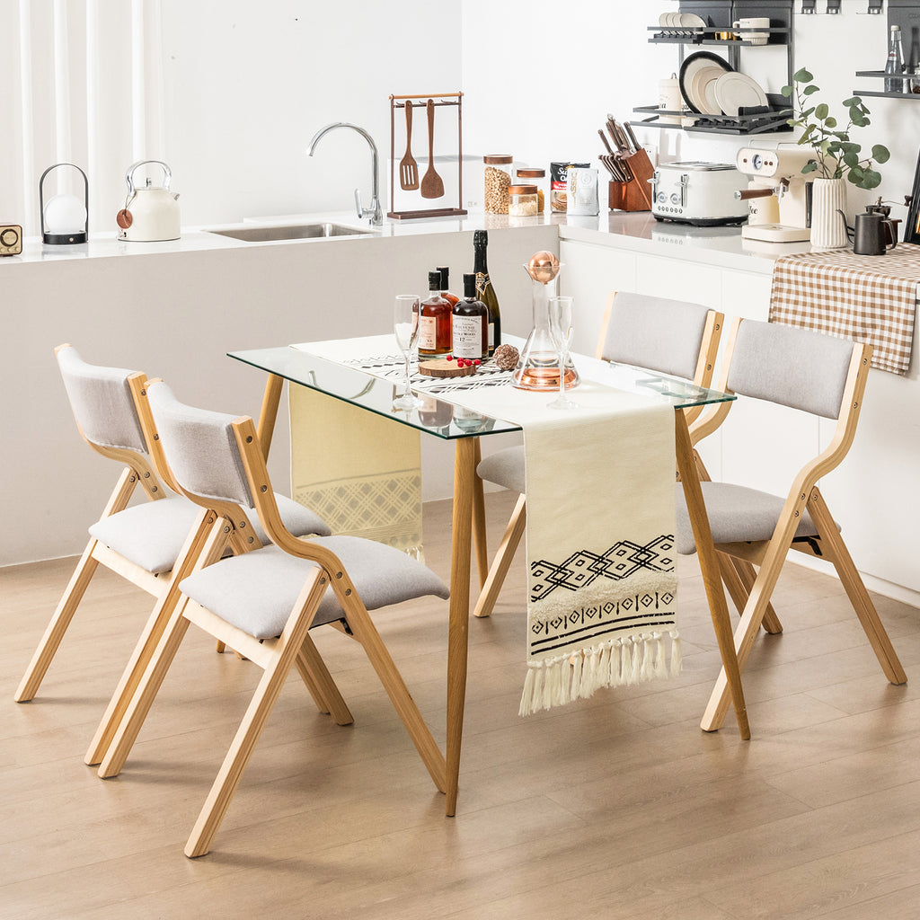 Folding Dining Chairs Set of 4 - Upholstered Wooden