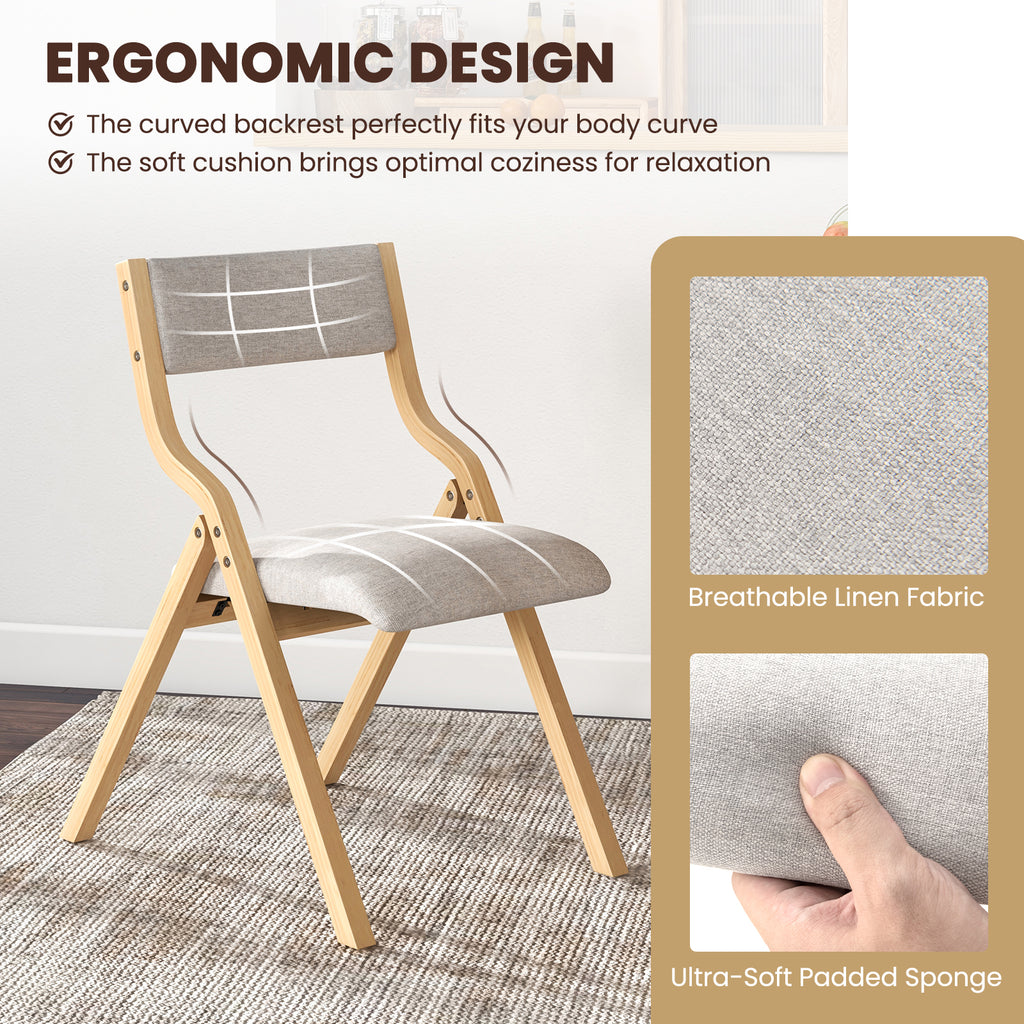Folding Dining Chairs Set of 4 - Upholstered Wooden