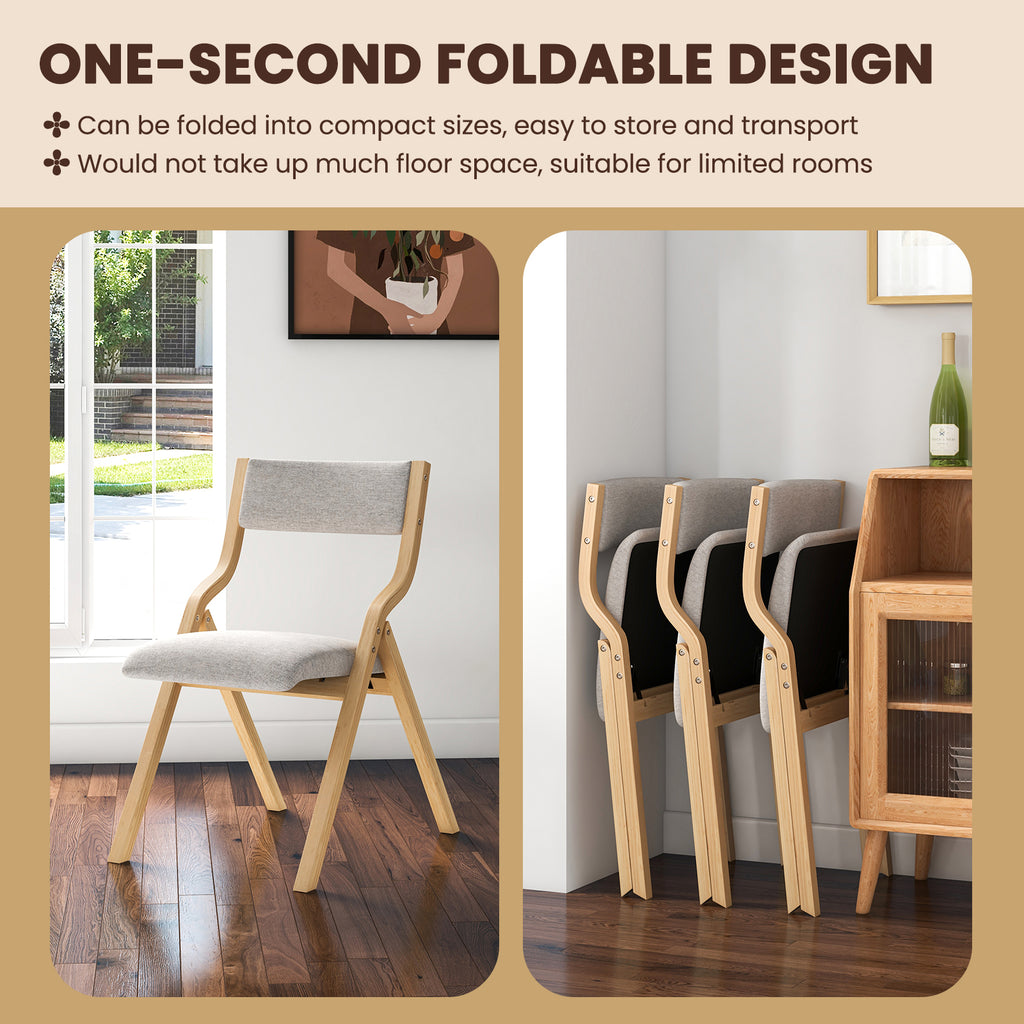 Folding Dining Chairs Set of 4 - Upholstered Wooden