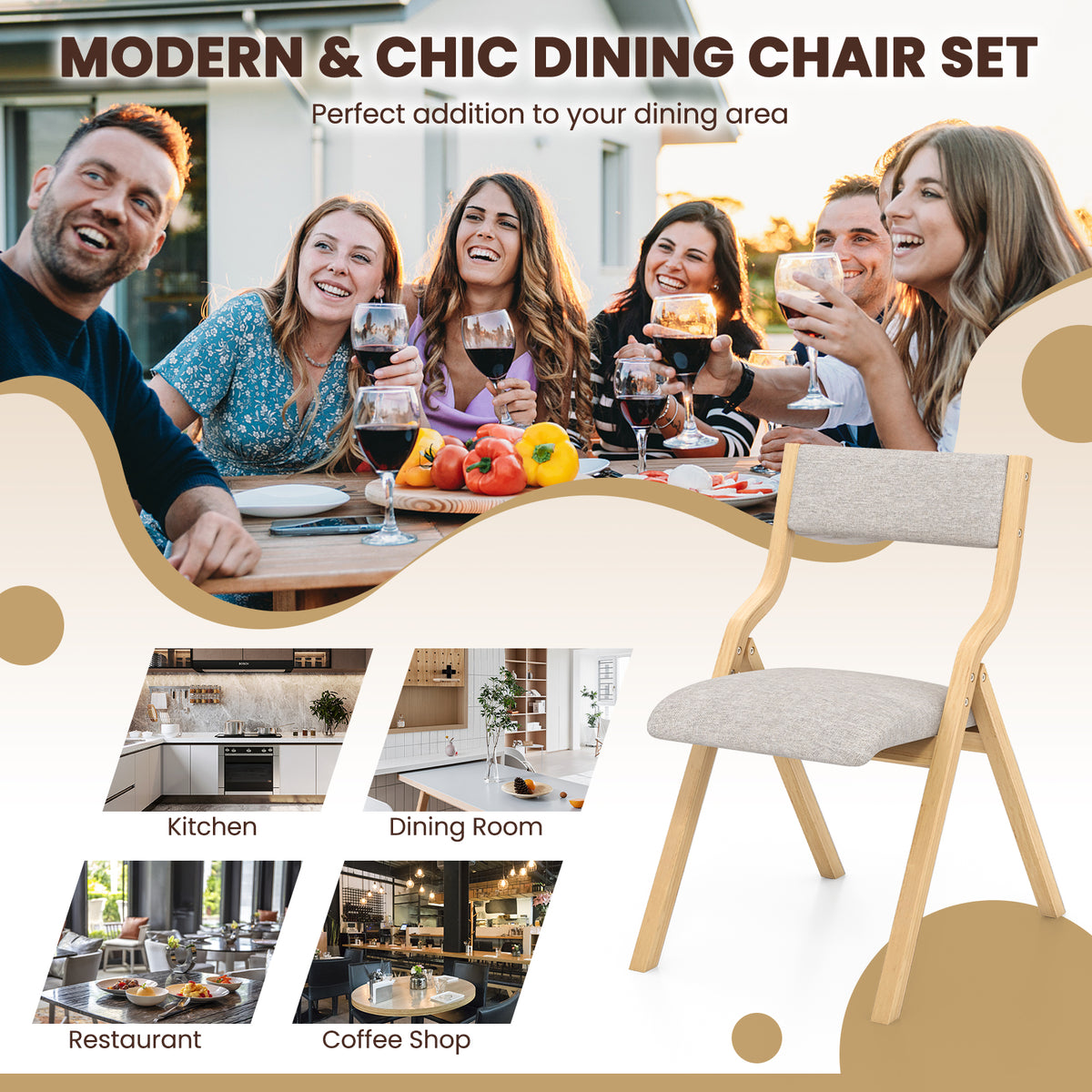 Folding Dining Chairs Set of 4 - Upholstered Wooden