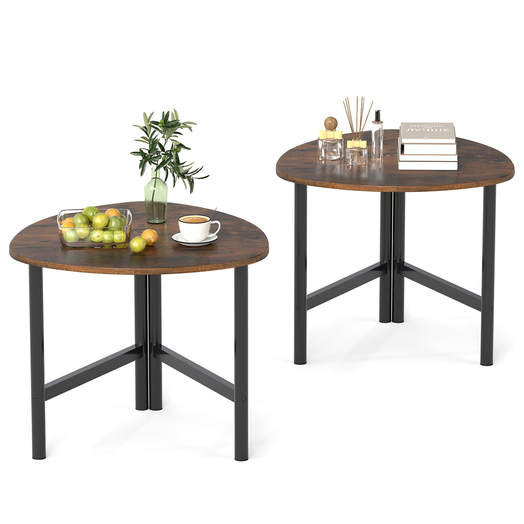 Set of 2 Triangle Coffee Table Oval with Metal Legs - Black