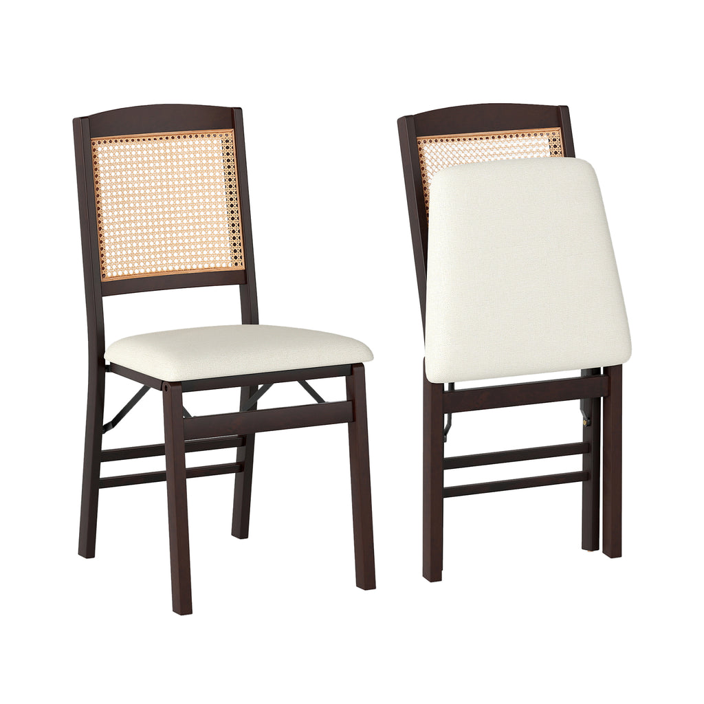 Folding Dining Chairs Set of 2, Rattan, Coffee