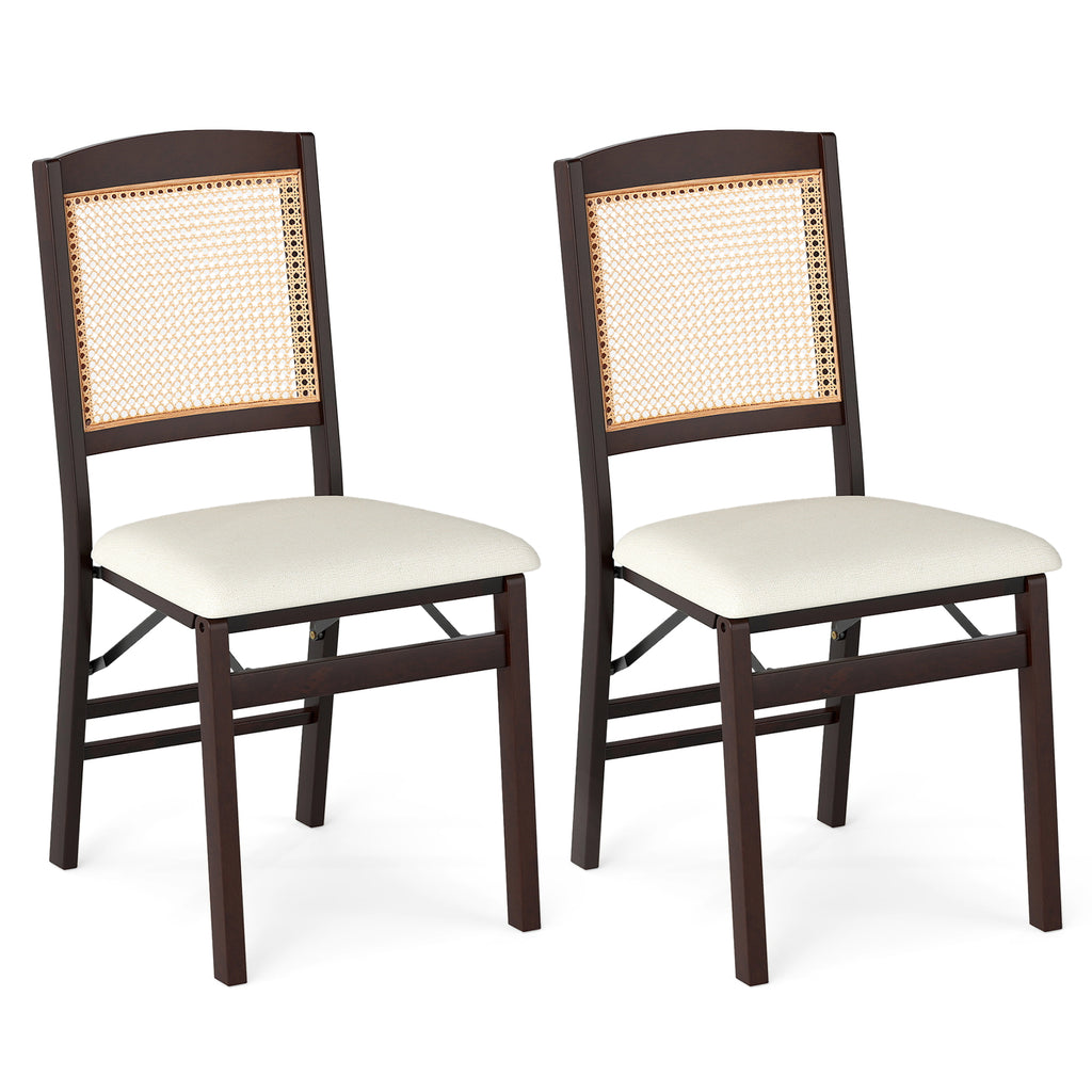 Folding Dining Chairs Set of 2, Rattan, Coffee