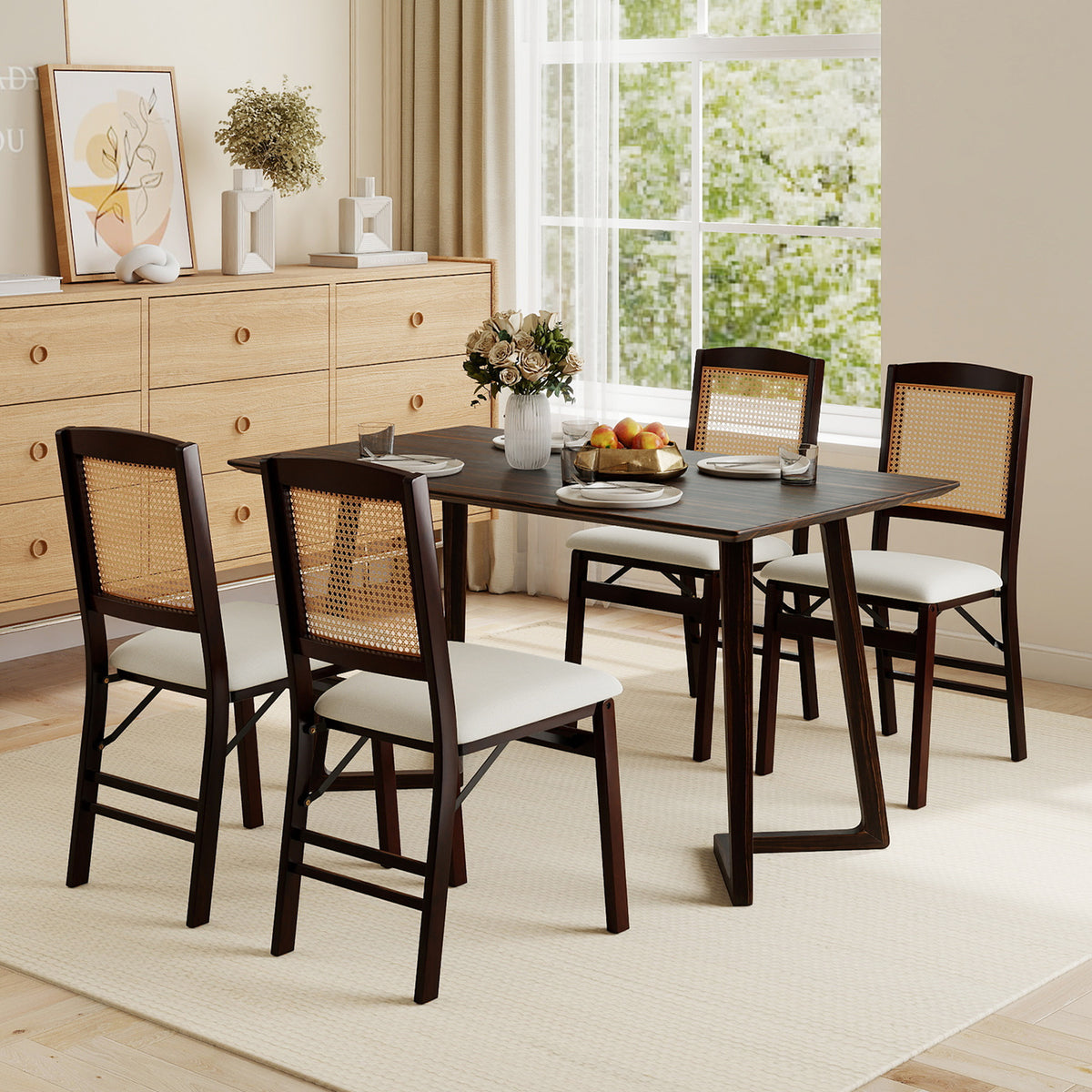 Folding Dining Chairs Set of 2, Rattan, Coffee