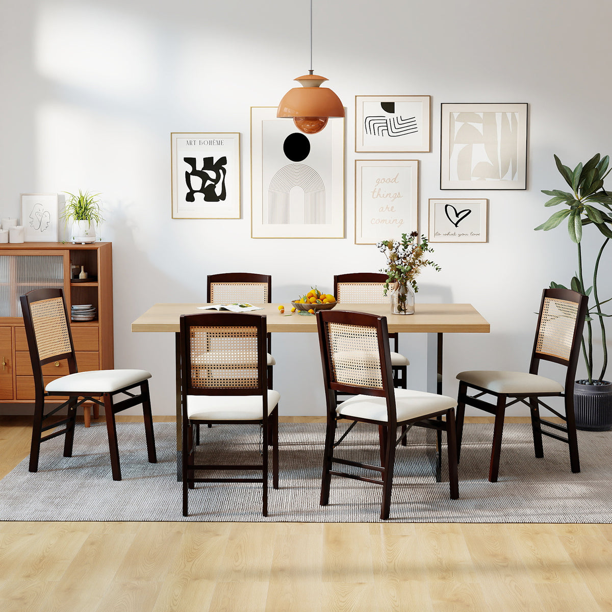 Folding Dining Chairs Set of 2, Rattan, Coffee