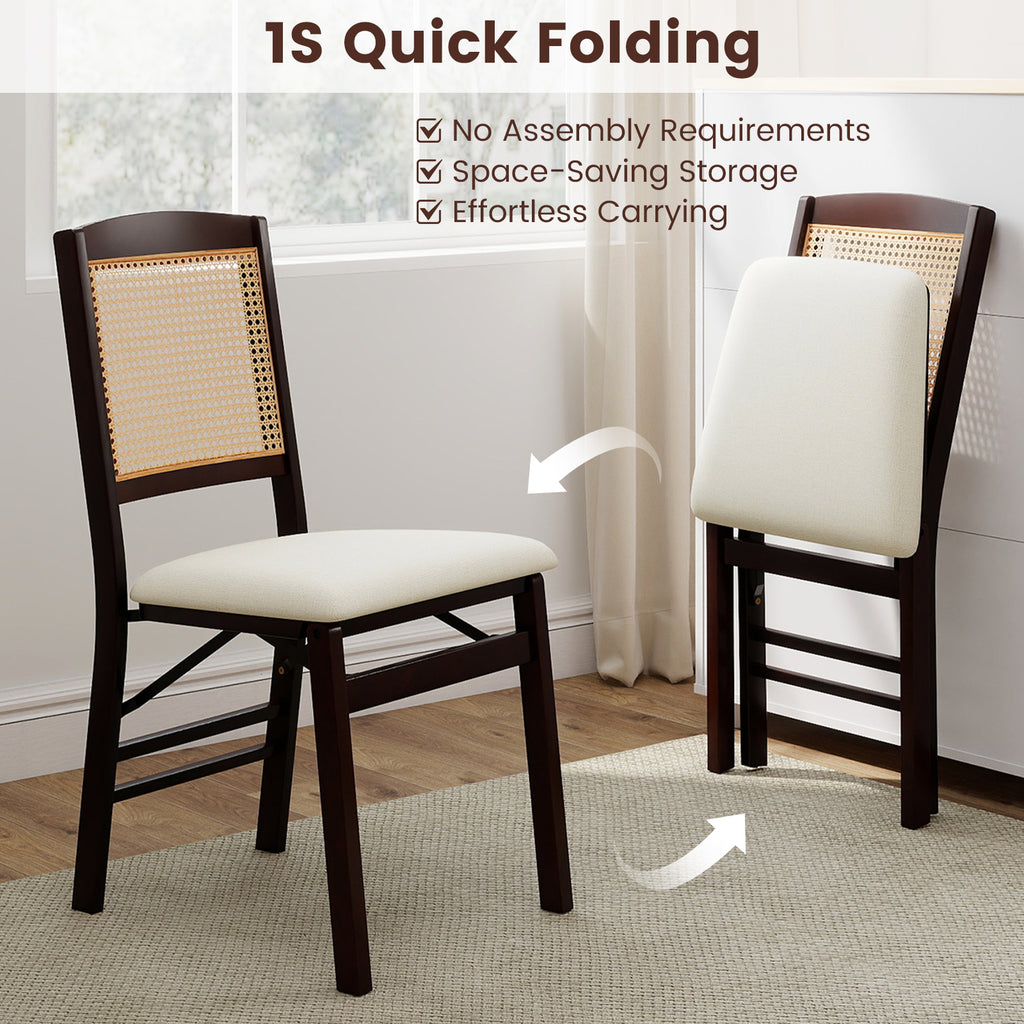 Folding Dining Chairs Set of 2, Rattan, Coffee