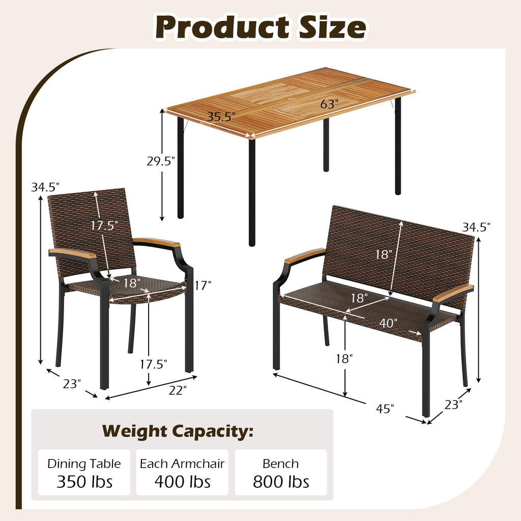 6 Pieces Outdoor Dining Set with Umbrella Hole
