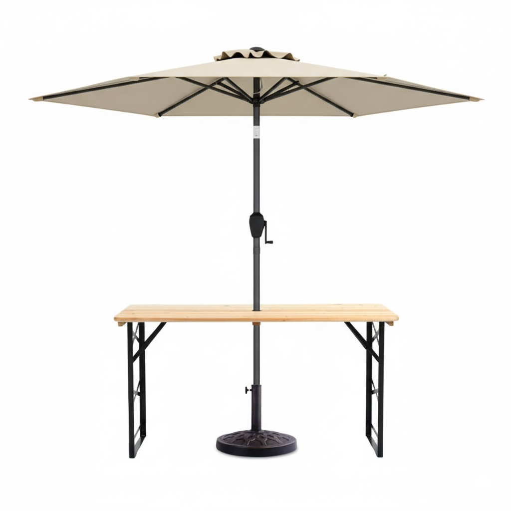 Folding Picnic Table Acacia Wood Dining with Metal Frame for Indoor