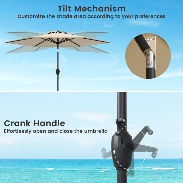 3-Piece Wooden Picnic Table Set with Umbrella & Base