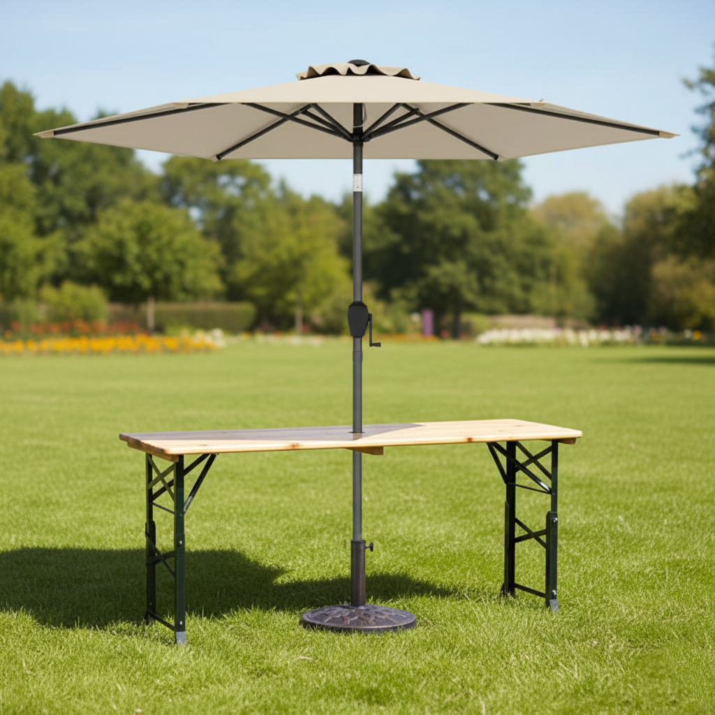3-Piece Wooden Picnic Table Set with Umbrella & Base