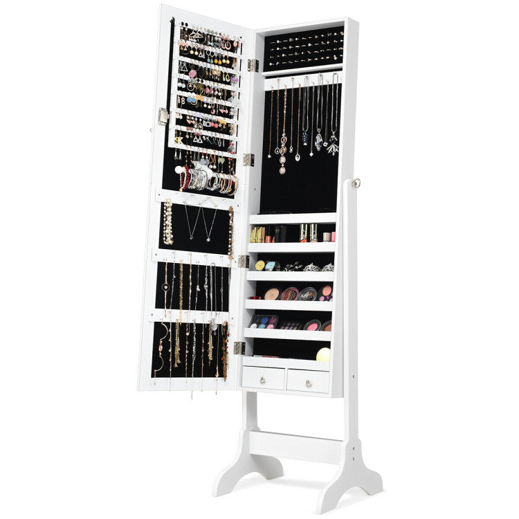 Mirrored Jewelry Cabinet Vanity Desk with Lighted Mirror