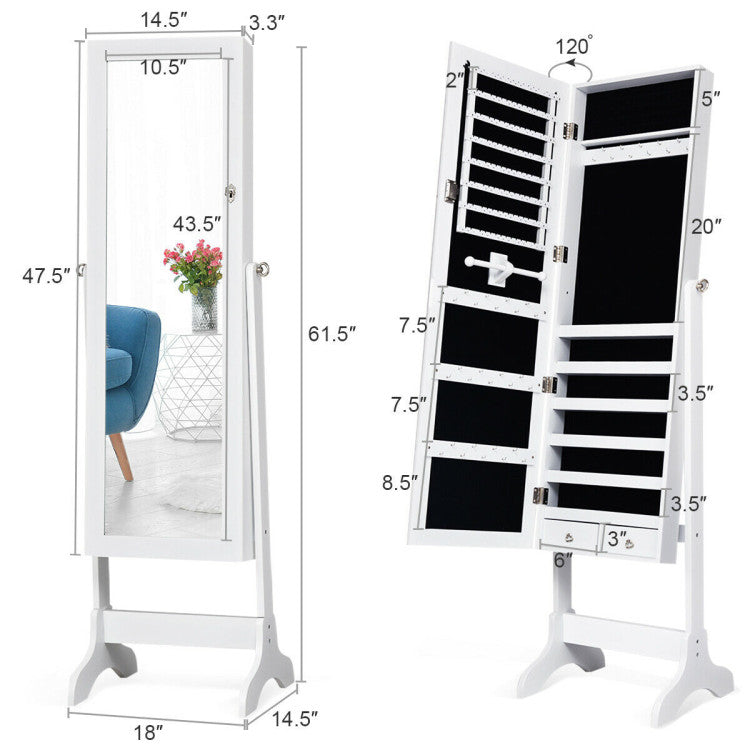 Mirrored Jewelry Cabinet Vanity Desk with Lighted Mirror