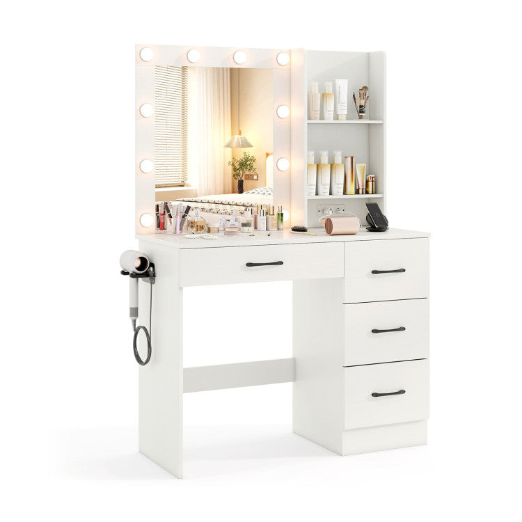 Mirrored Jewelry Vanity Desk with Lockable Cabinet - Bedroom Set