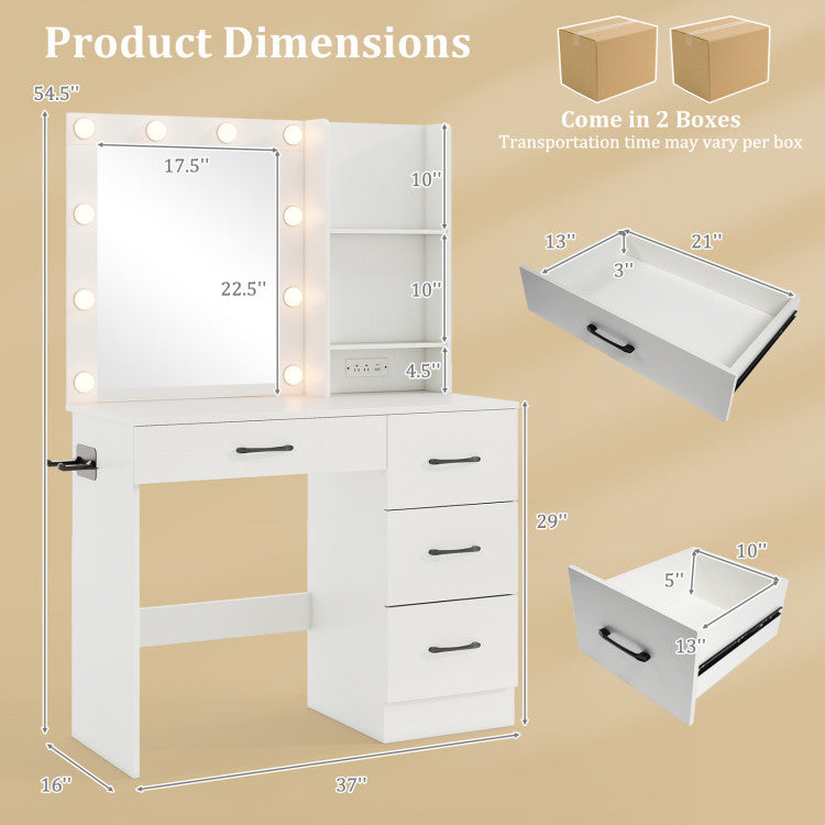 Mirrored Jewelry Vanity Desk with Lockable Cabinet - Bedroom Set