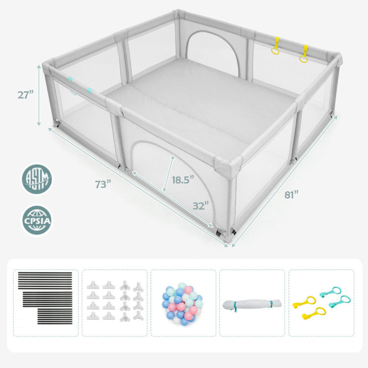 Wooden Baby Walker & Large Playpen Set - Adjustable Handle, Sensory Balls