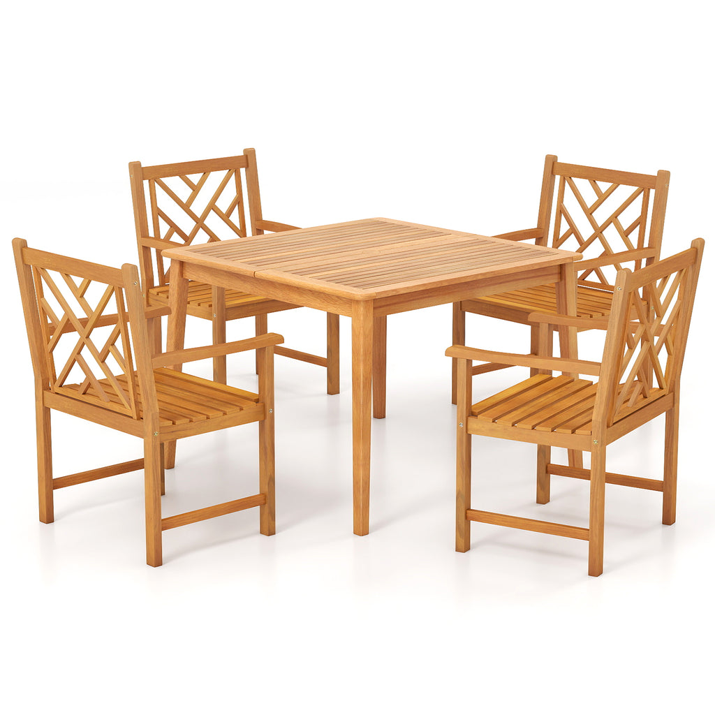 5-Piece Acacia Wood Patio Dining Set with 4 Chairs – Style C