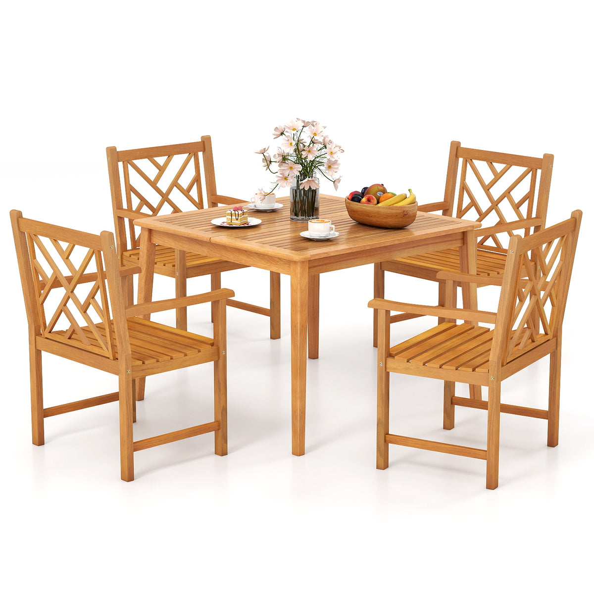 5-Piece Acacia Wood Patio Dining Set with 4 Chairs – Style C
