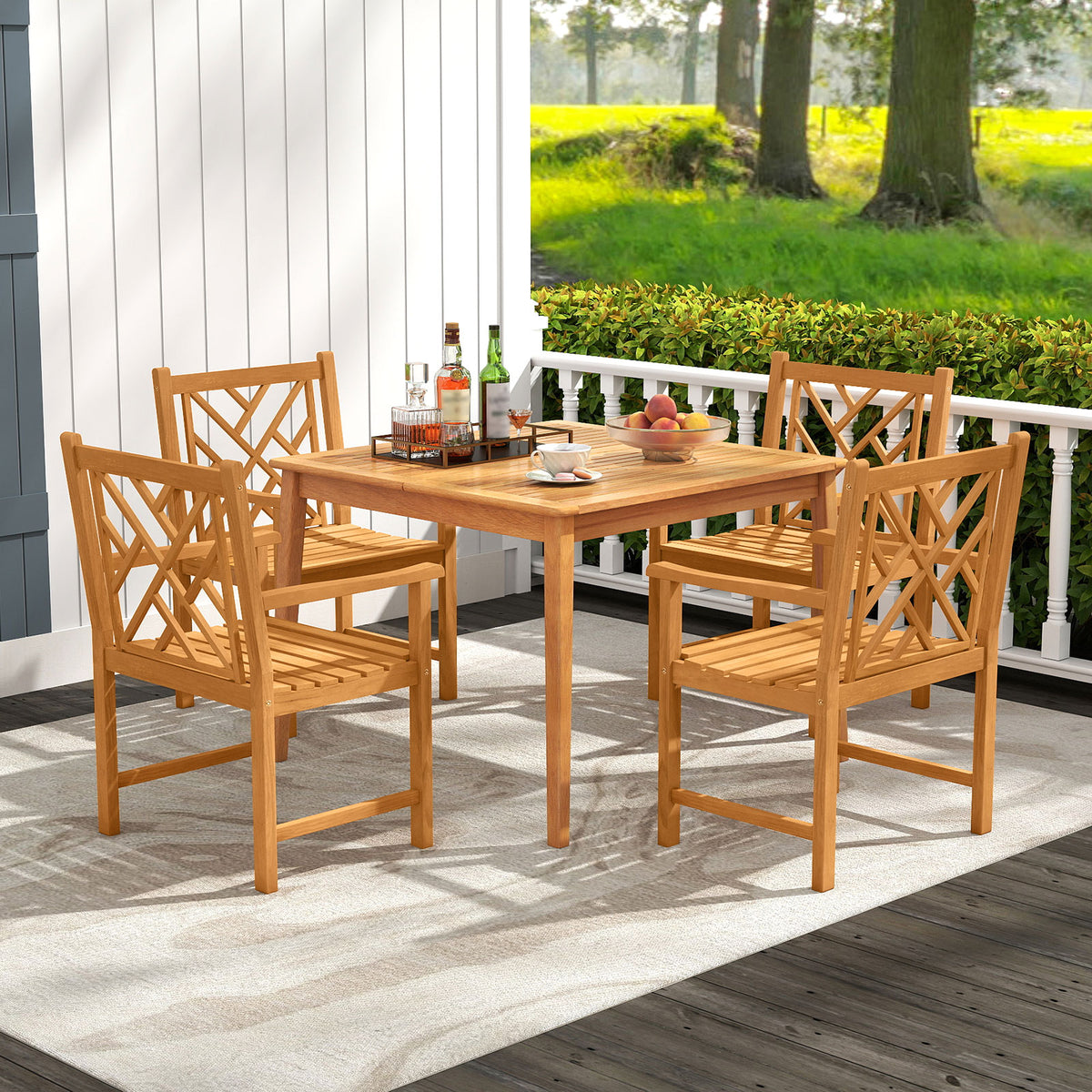 5-Piece Acacia Wood Patio Dining Set with 4 Chairs – Style C
