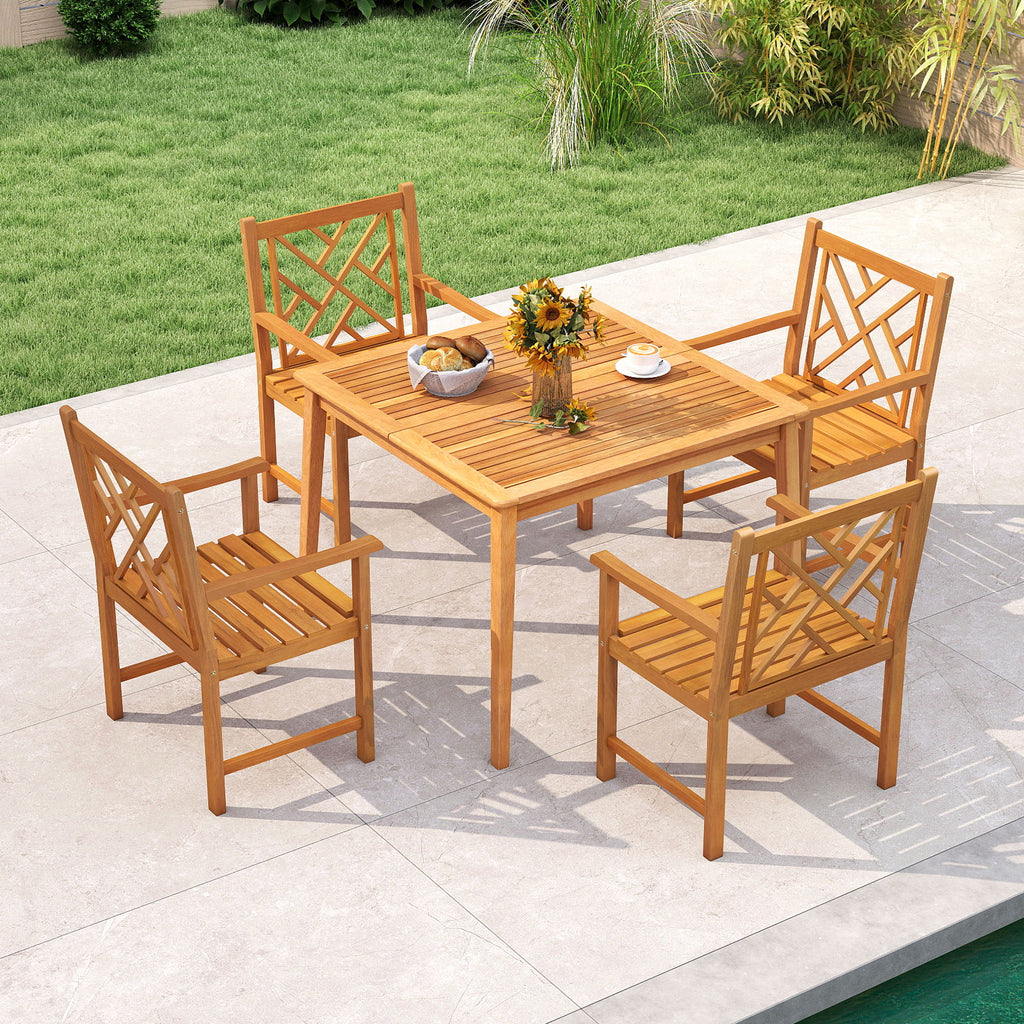 5-Piece Acacia Wood Patio Dining Set with 4 Chairs – Style C