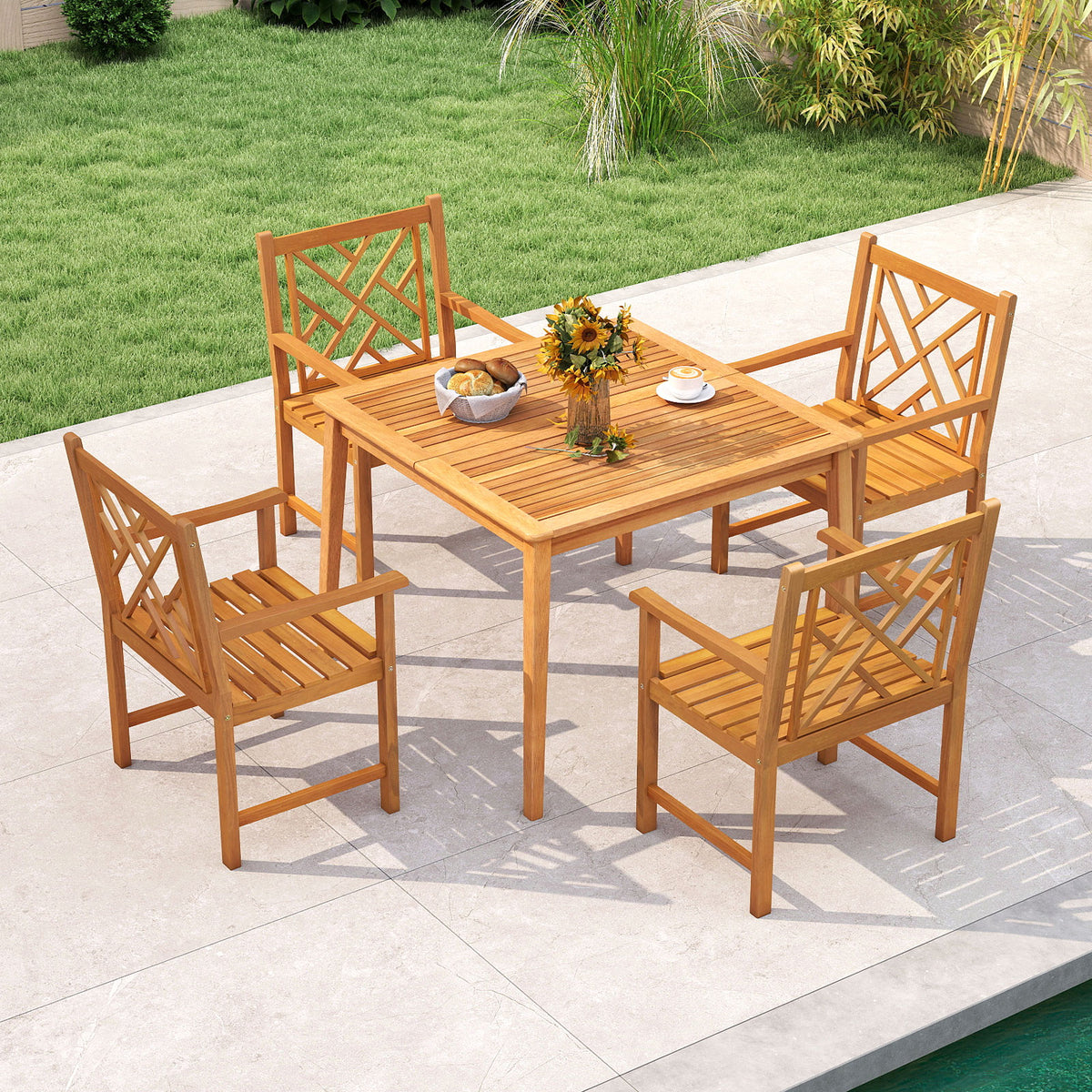 5-Piece Acacia Wood Patio Dining Set with 4 Chairs – Style C