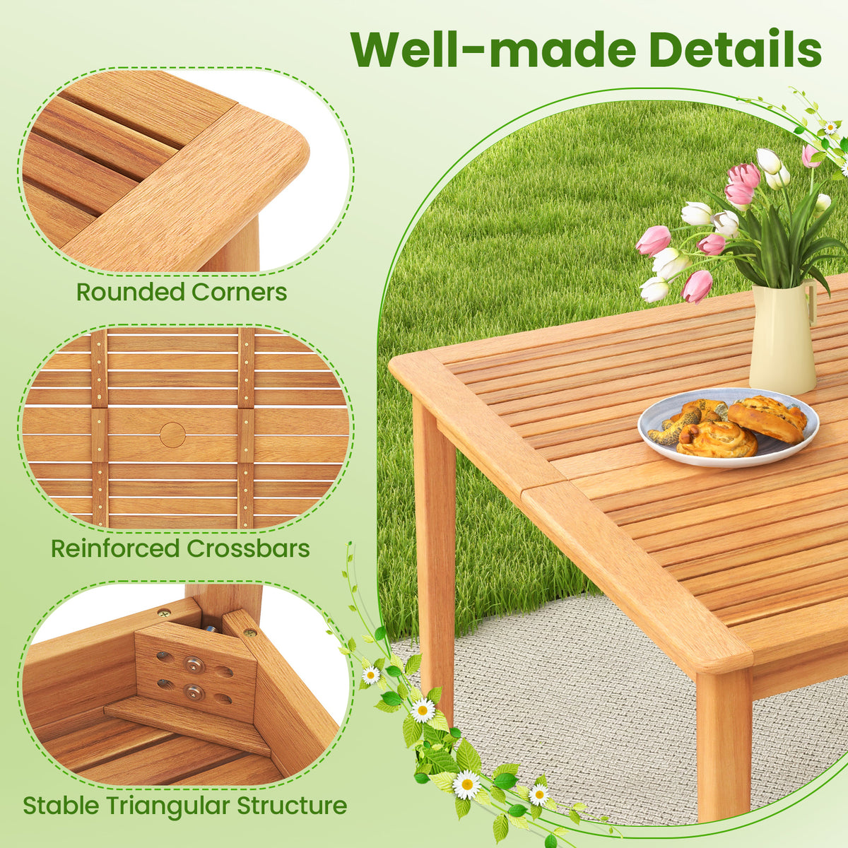 5-Piece Acacia Wood Patio Dining Set with 4 Chairs – Style C