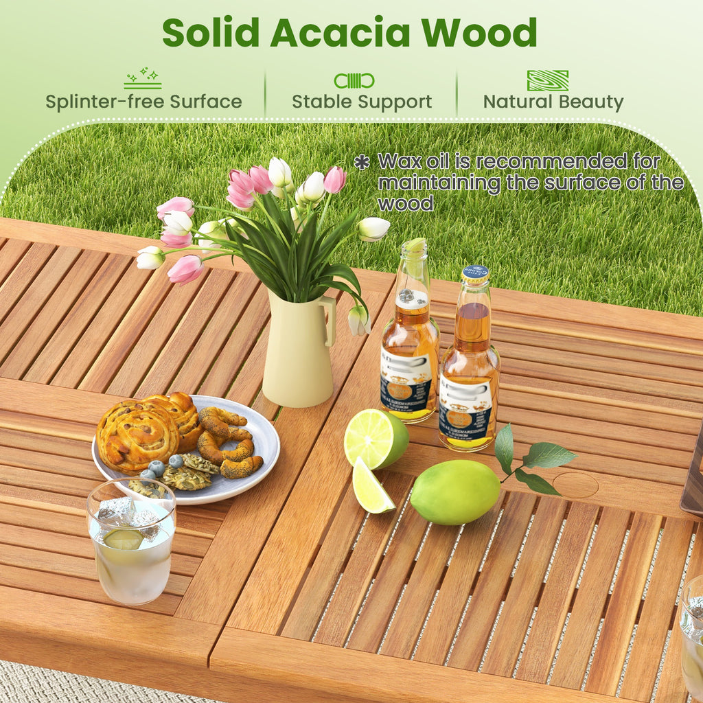 9-Pieces Patio Dining Table Set Wood Rectangular with 8 Chairs and