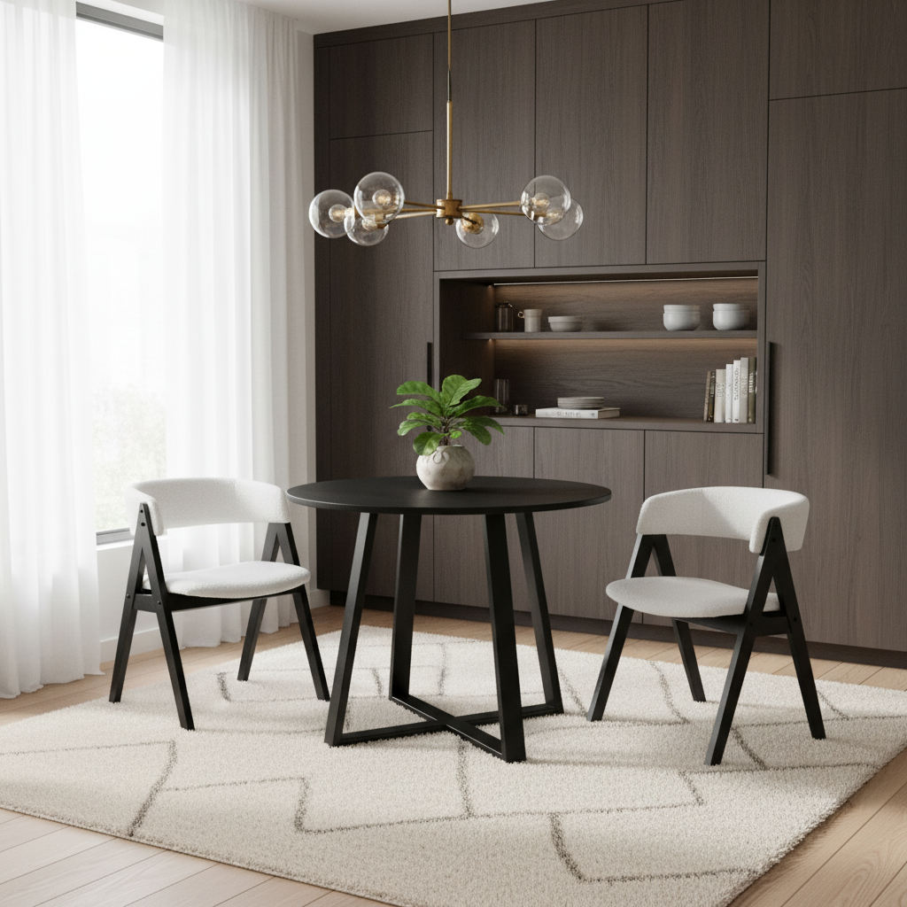 36" Round Pedestal Dining Set - 2 Sherpa Upholstered Chairs