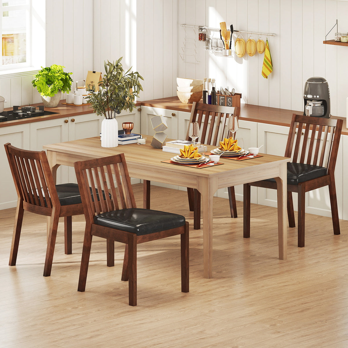 PU Leather Dining Chair Set of 4 with Padded Seat – Espresso