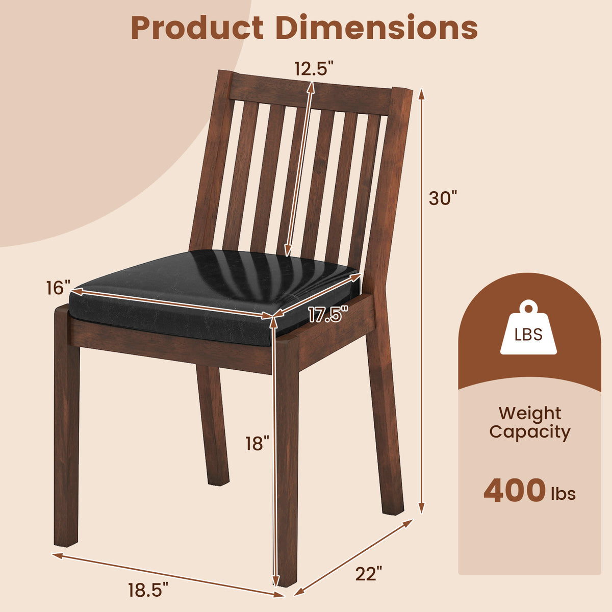 PU Leather Dining Chair Set of 4 with Padded Seat – Espresso