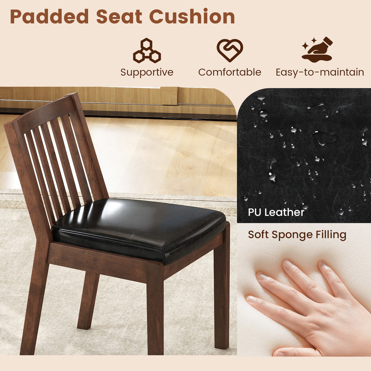 PU Leather Dining Chair Set of 4 with Padded Seat – Espresso