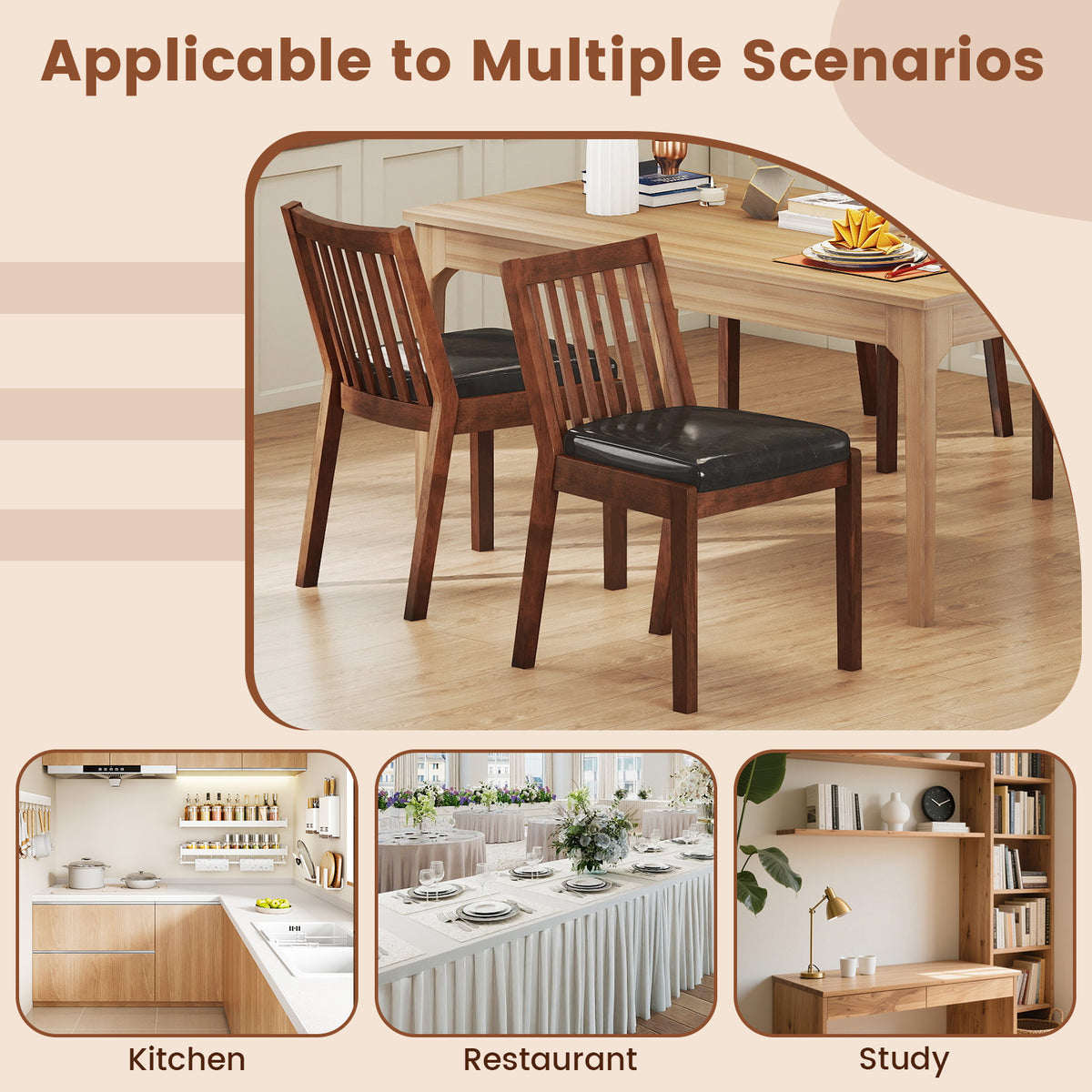 PU Leather Dining Chair Set of 4 with Padded Seat – Espresso