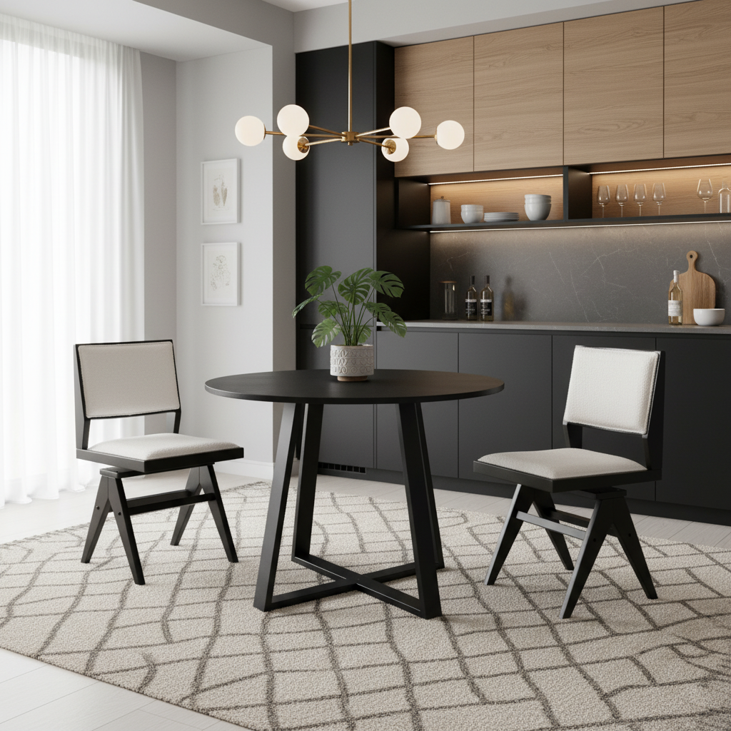 36" Round Pedestal Dining Set with 2 Swivel Sherpa Chairs