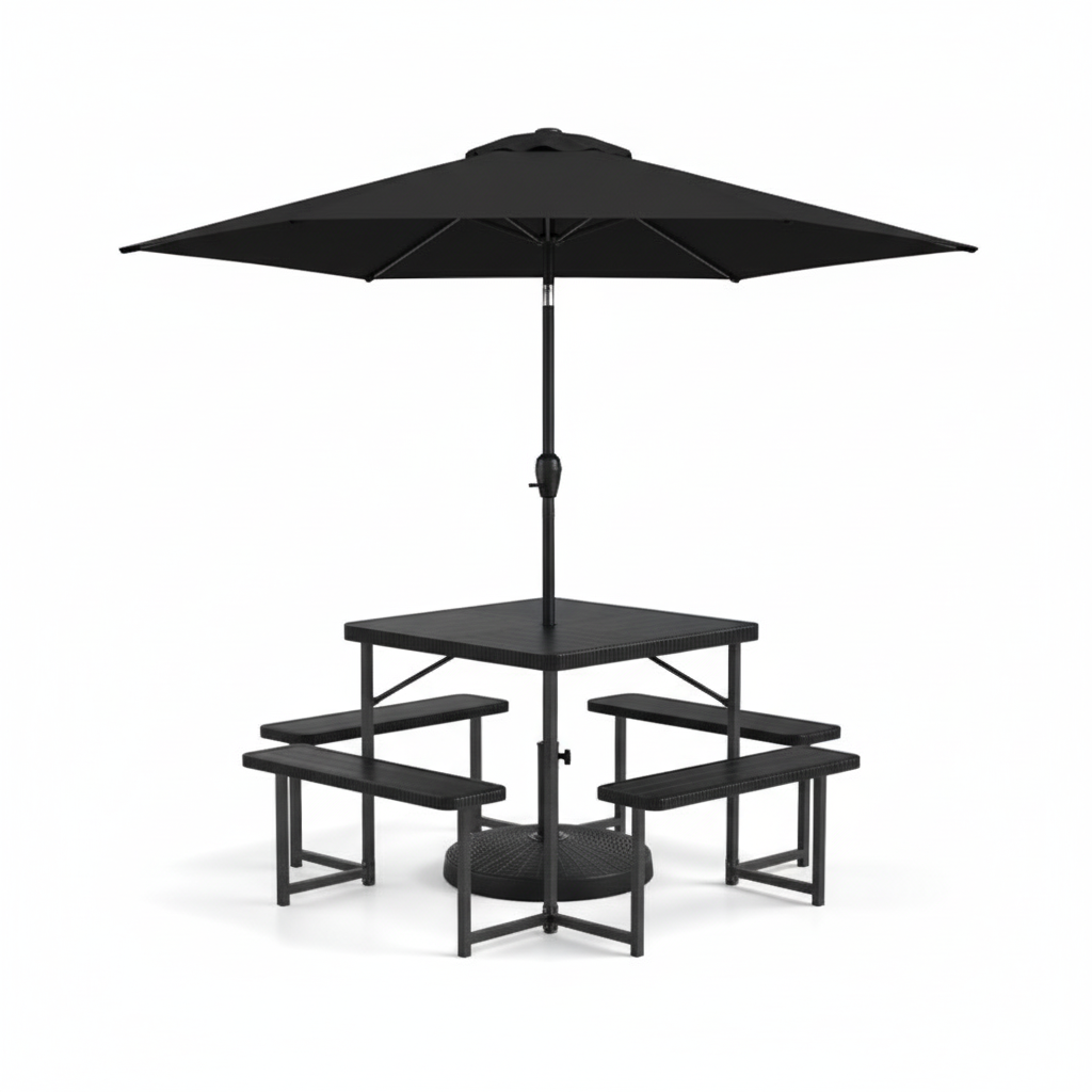 Outdoor Picnic Table Bench Set with 7.5 ft Umbrella & Base