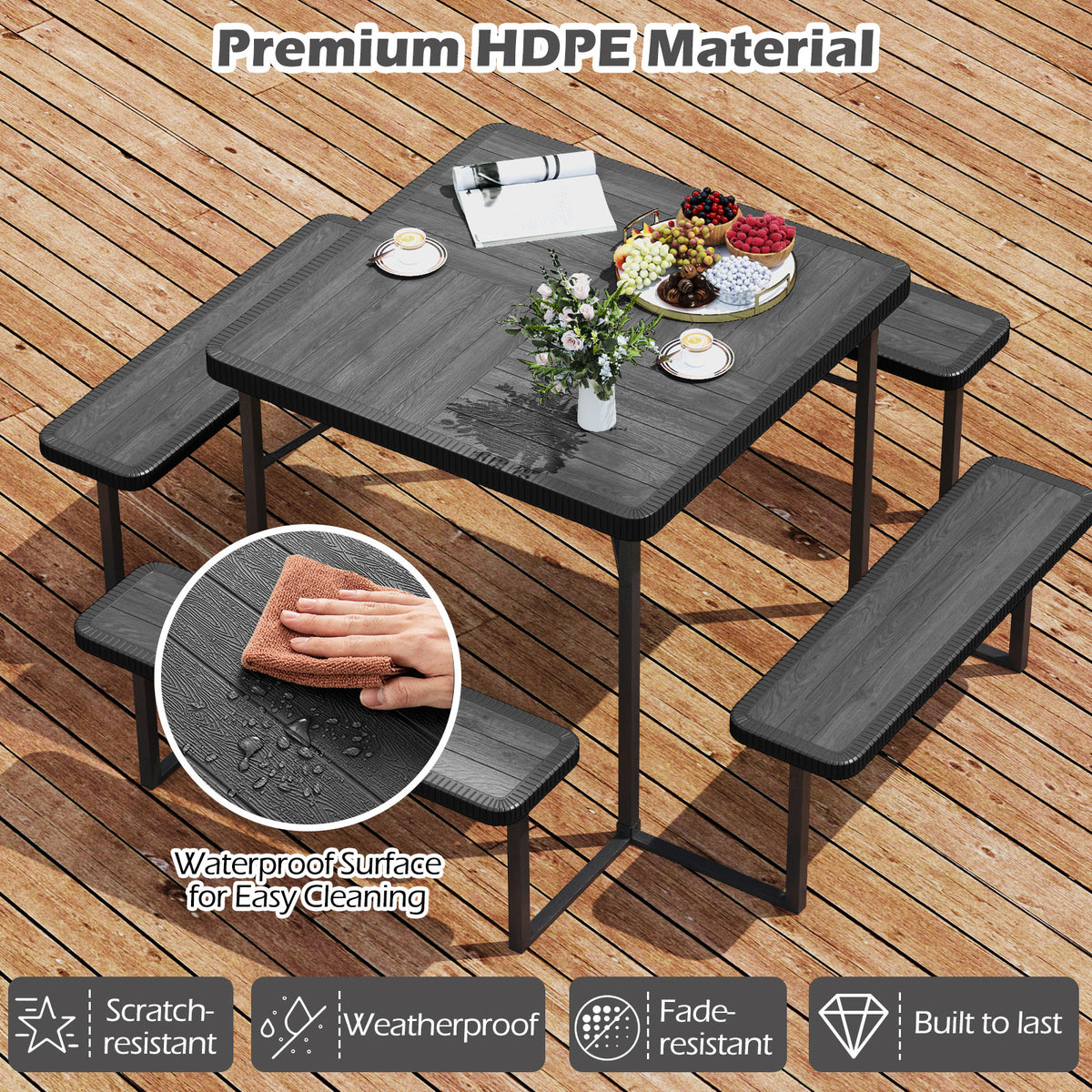 Outdoor Picnic Table Bench Set with 7.5 ft Umbrella & Base