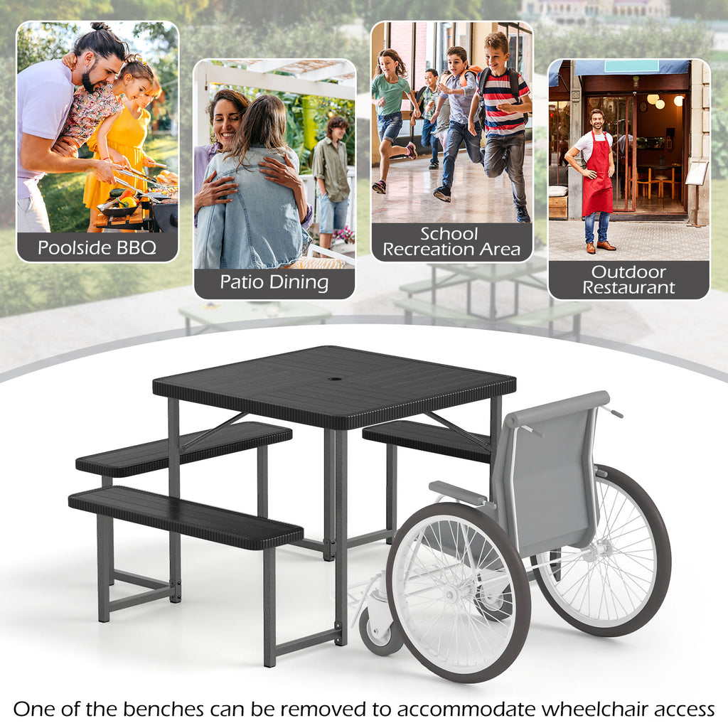 Outdoor Picnic Table Bench Set with 7.5 ft Umbrella & Base