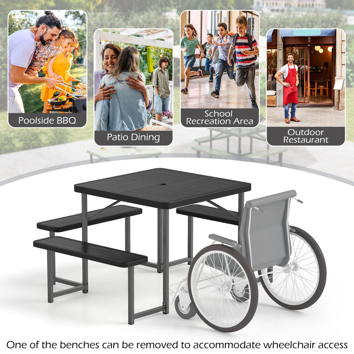 Outdoor Picnic Table Bench Set with 7.5 ft Umbrella & Base