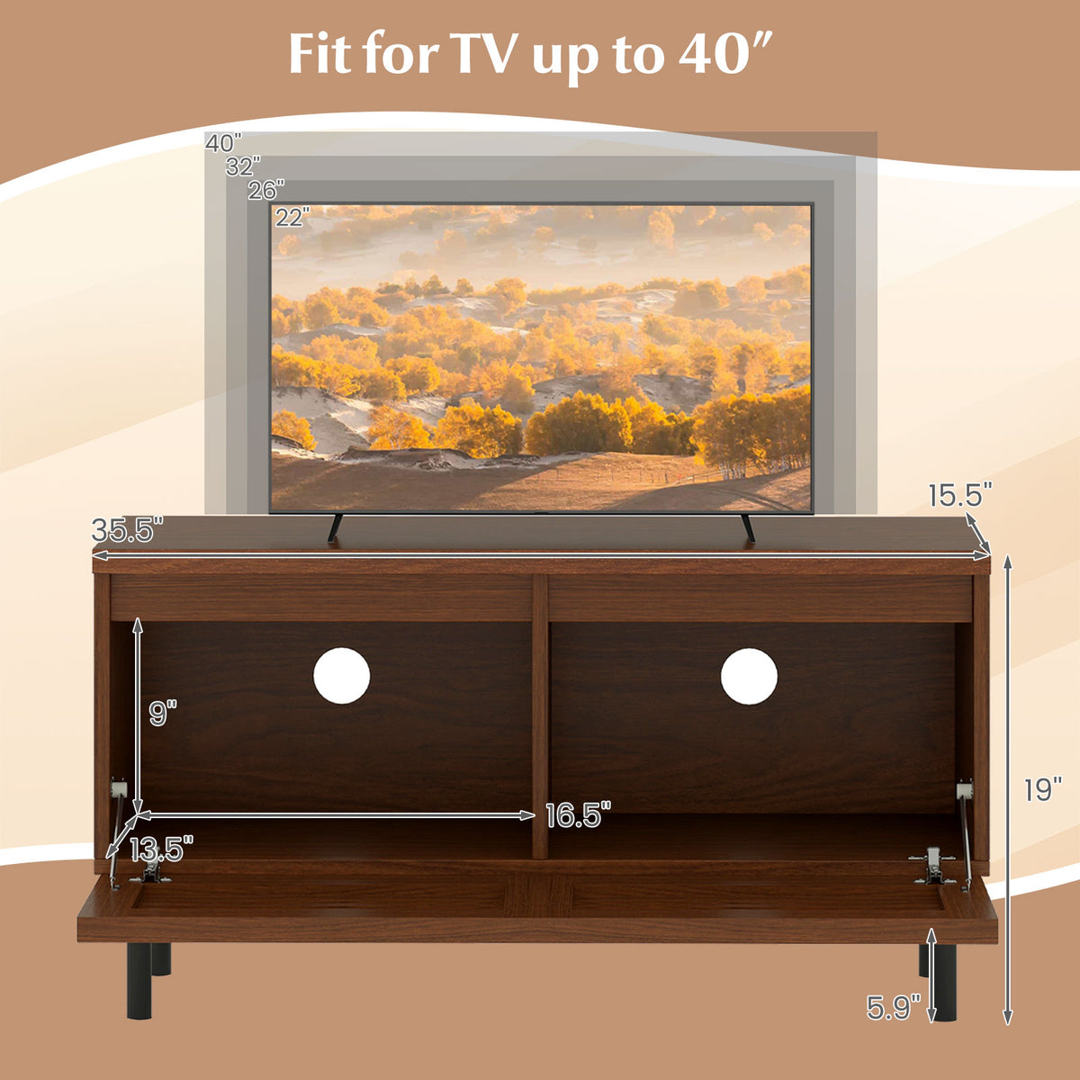 Mid-Century Fluted TV Stand for 40" TV - Walnut