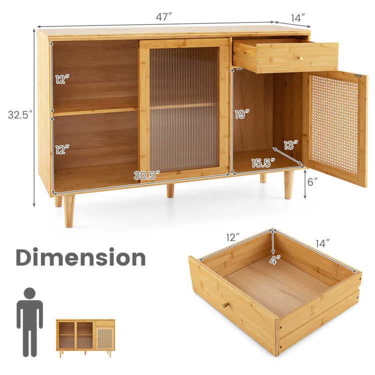 3-Piece Dining Room Set with Wooden Chairs & Storage Cabinets
