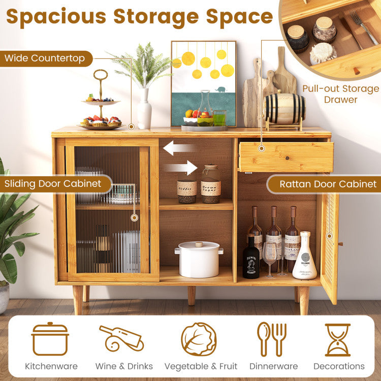 3-Piece Dining Room Set with Wooden Chairs & Storage Cabinets