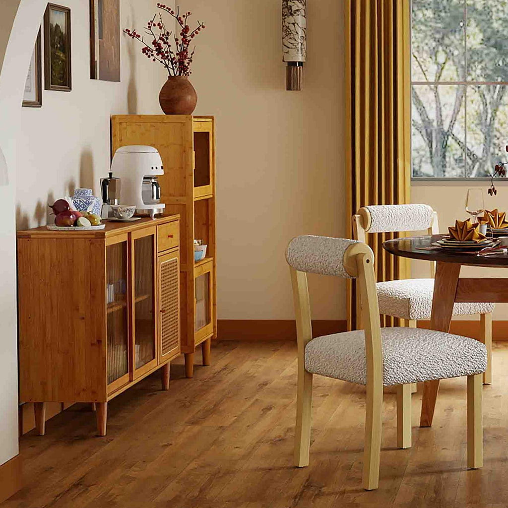 3-Piece Dining Room Set with Wooden Chairs & Storage Cabinets