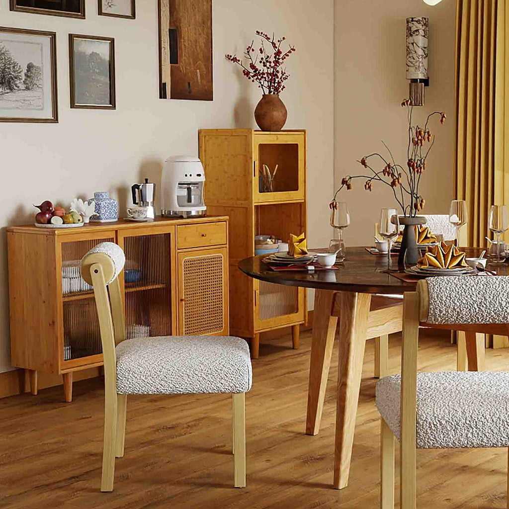 3-Piece Dining Room Set with Wooden Chairs & Storage Cabinets