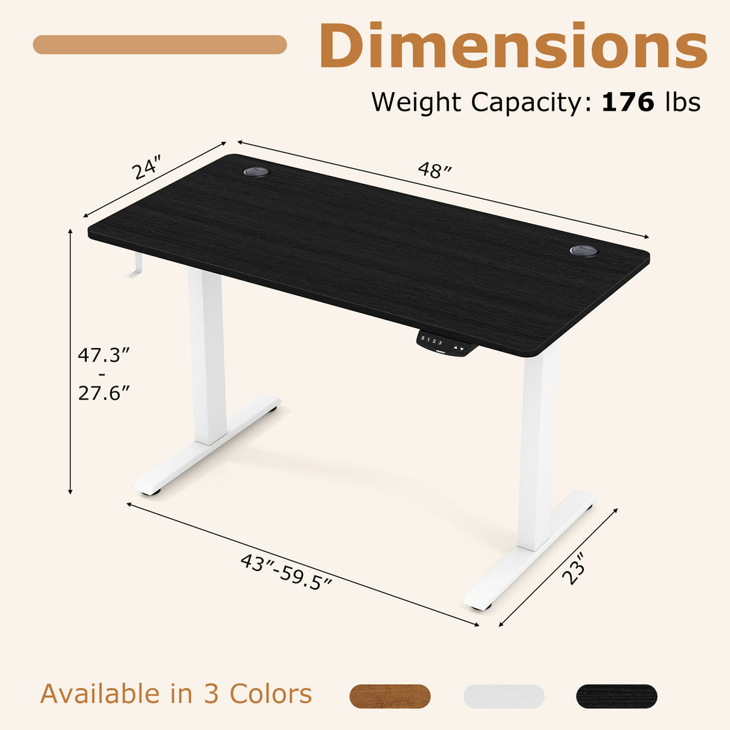 Electric Standing Desk Height Adjustable, 3 Memory Settings - Small, Black