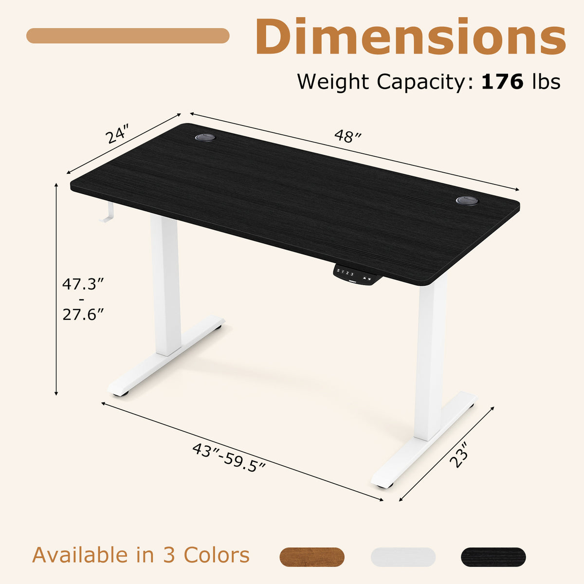 Electric Standing Desk Height Adjustable, 3 Memory Settings - Small, Black