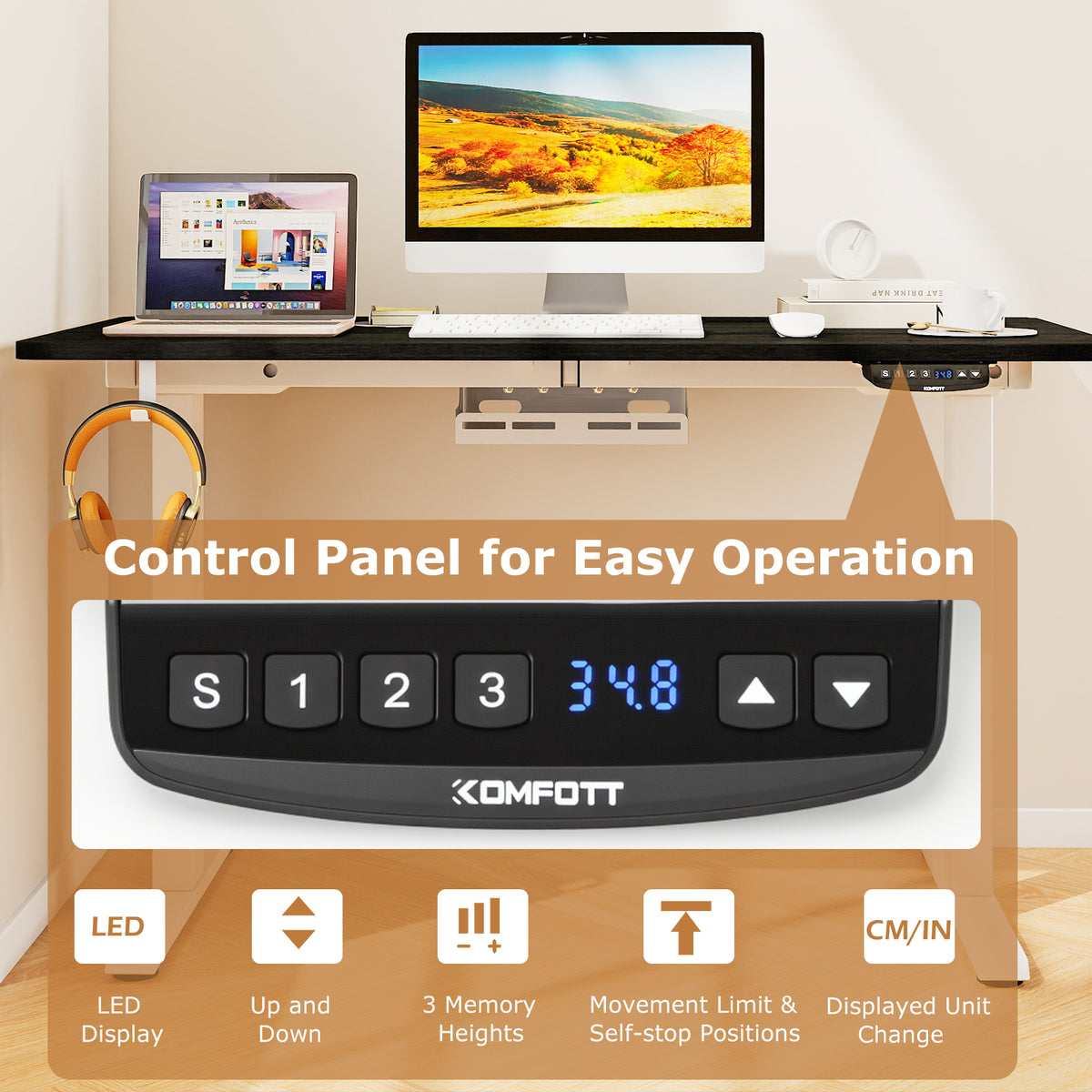 Electric Standing Desk Height Adjustable, 3 Memory Settings - Small, Black