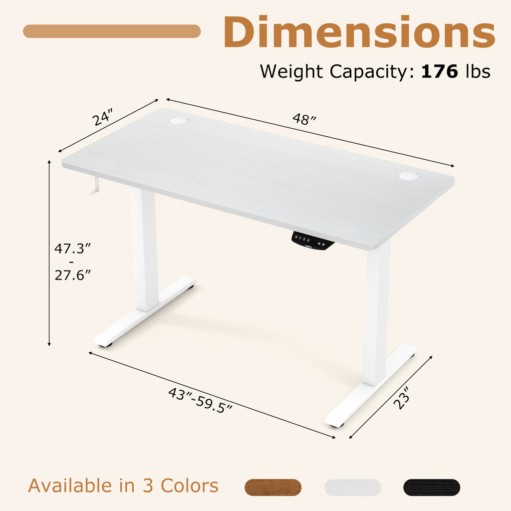 Electric Standing Desk Height Adjustable 3 Memory - Small White